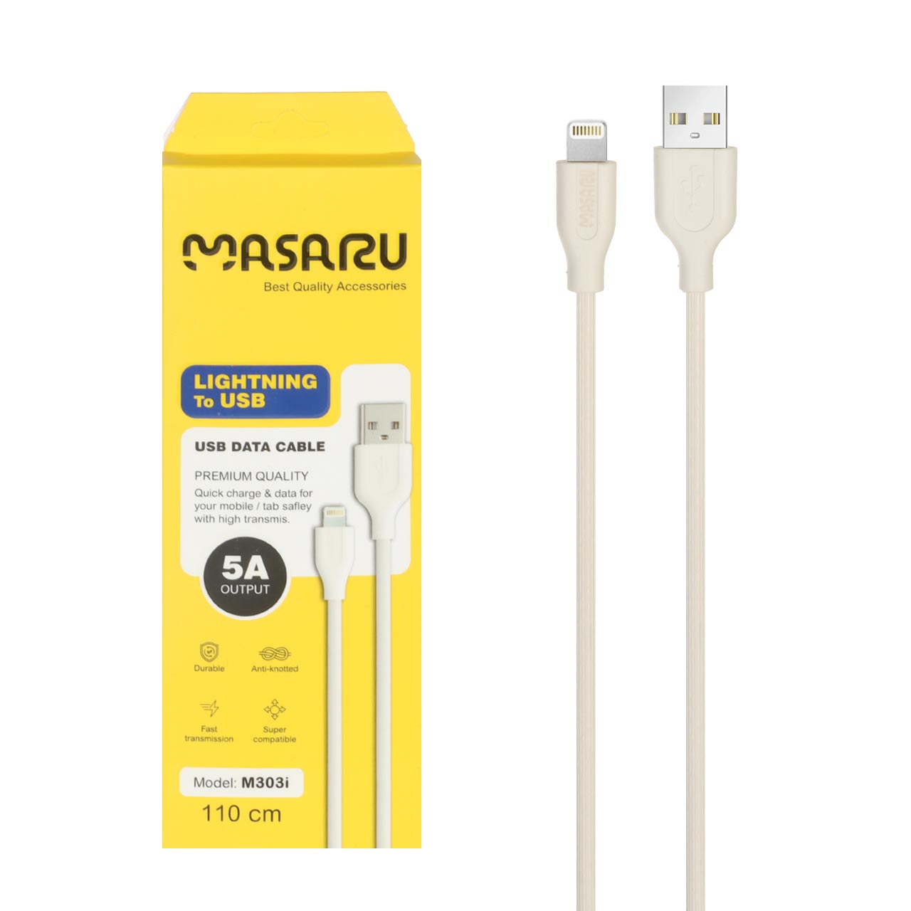 کابل شارژ 1.1 متری فست آیفون Masaru مدل M303i - سفید - SMO - اسپه کالا کابل شارژ 1.1 متری فست آیفون Masaru مدل M303i - سفید - SMO - تصویر 1
