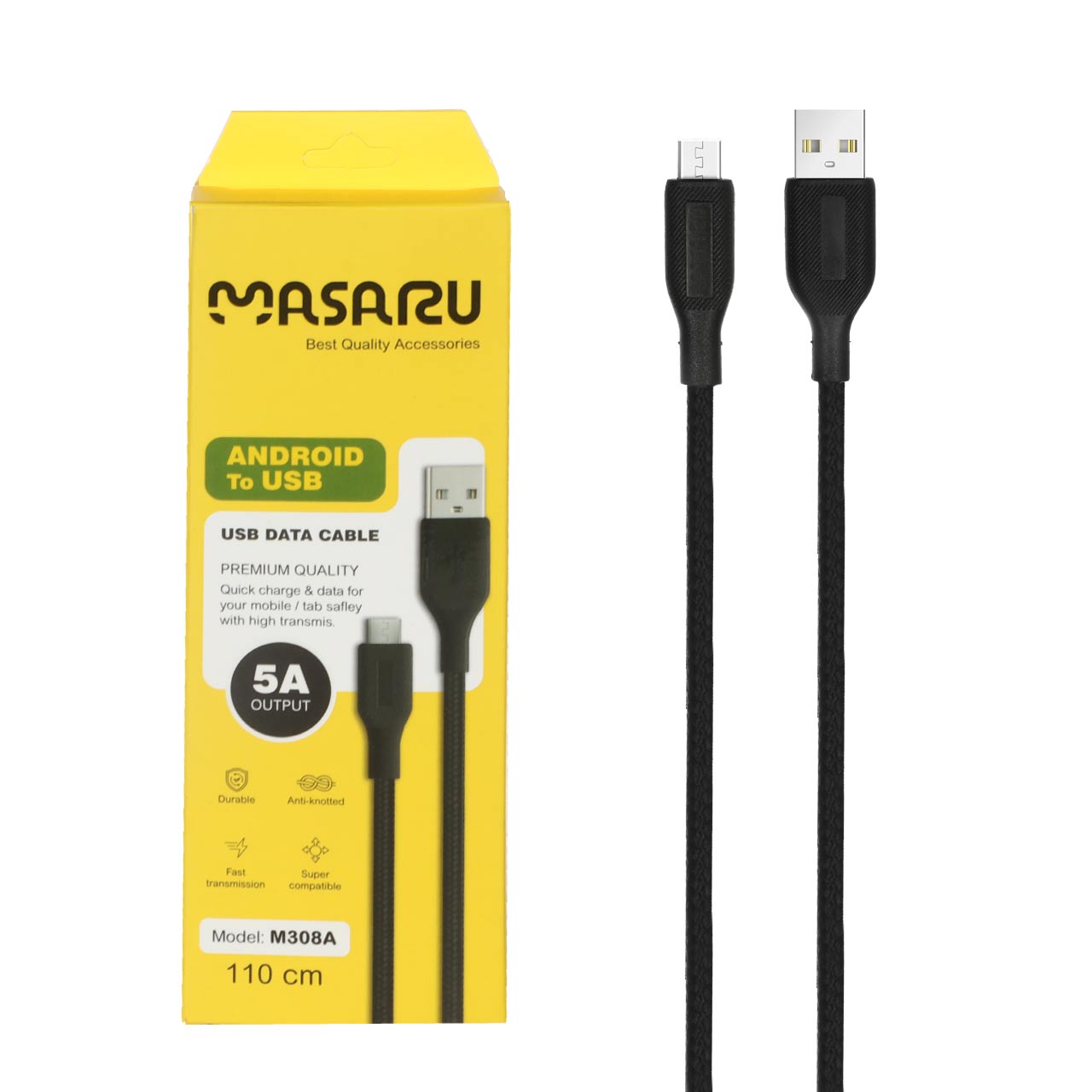 کابل شارژ 1.1 متری فست اندروید Masaru مدل M308A - مشکی - SMO - اسپه کالا کابل شارژ 1.1 متری فست اندروید Masaru مدل M308A - مشکی - SMO - تصویر 1