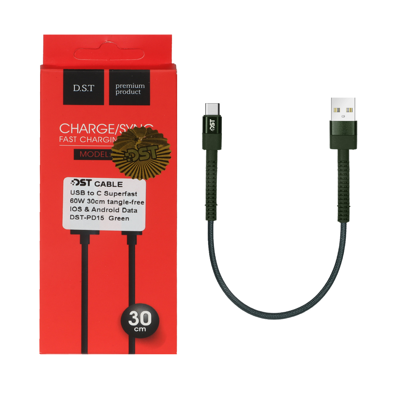 کابل شارژ PD و فست 30 سانتی پاوربانک Type-C مدل X-15 60W - سبز - DST (گارانتی شش ماهه) - اسپه کالا کابل شارژ PD و فست 30 سانتی پاوربانک Type-C مدل X-15 60W - سبز - DST (گارانتی شش ماهه) - تصویر 1