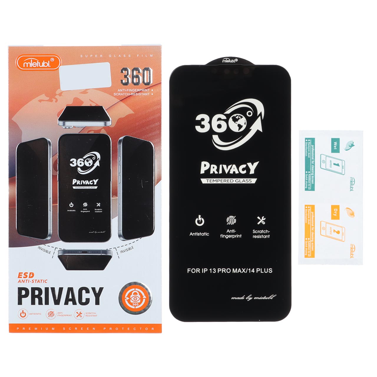 1715954 محافظ صفحه نمایش شیشه ای Full Cover Mietubl 360 Privacy مدل Apple iPhone 13 Pro Max / iPhone 14 Plus (پک دار) - NTC - تصویر 1