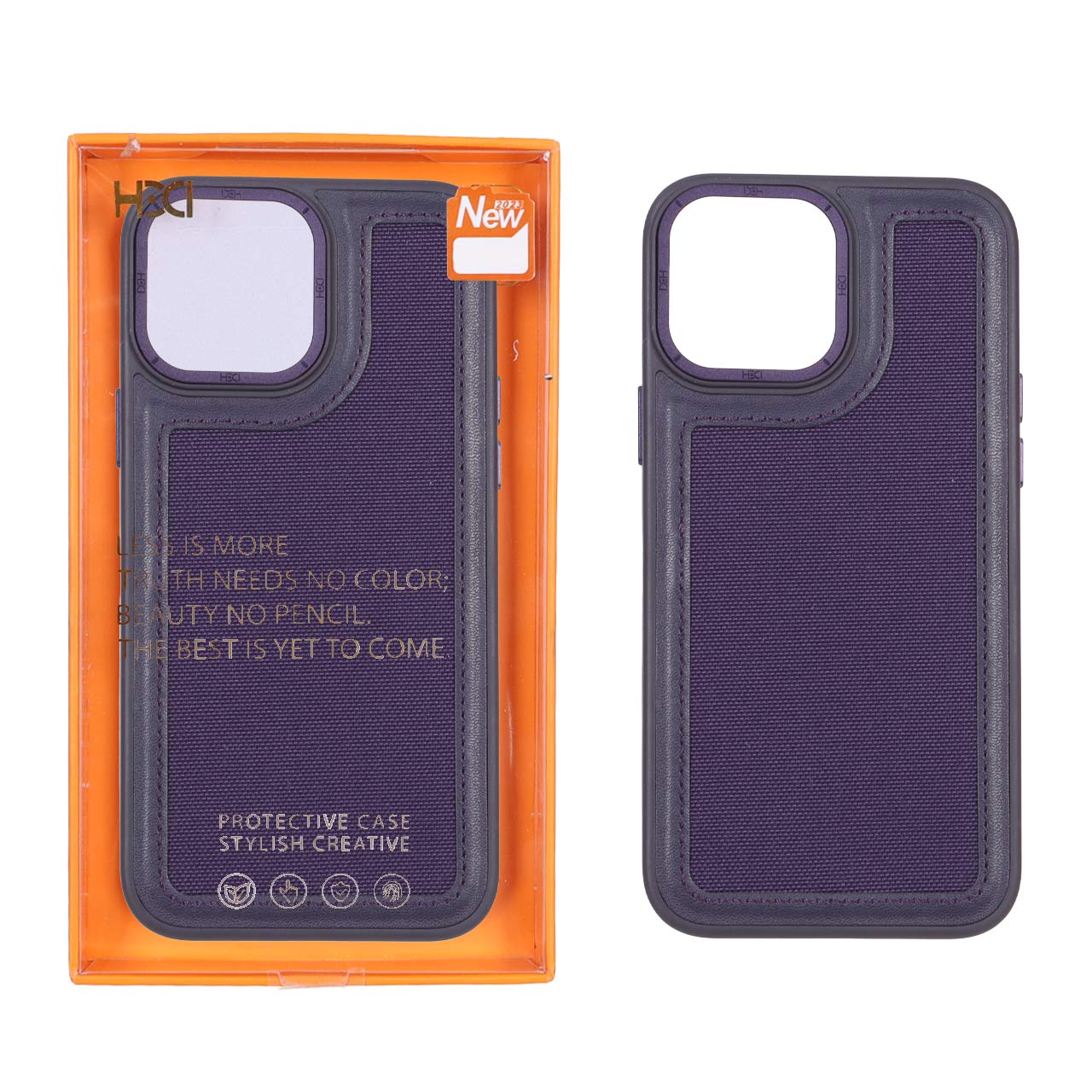1716780 قاب اورجینال HDD برزنتی دور چرم دوخت دار Apple iPhone 14 Pro Max - بنفش (پک دار) - تصویر 1