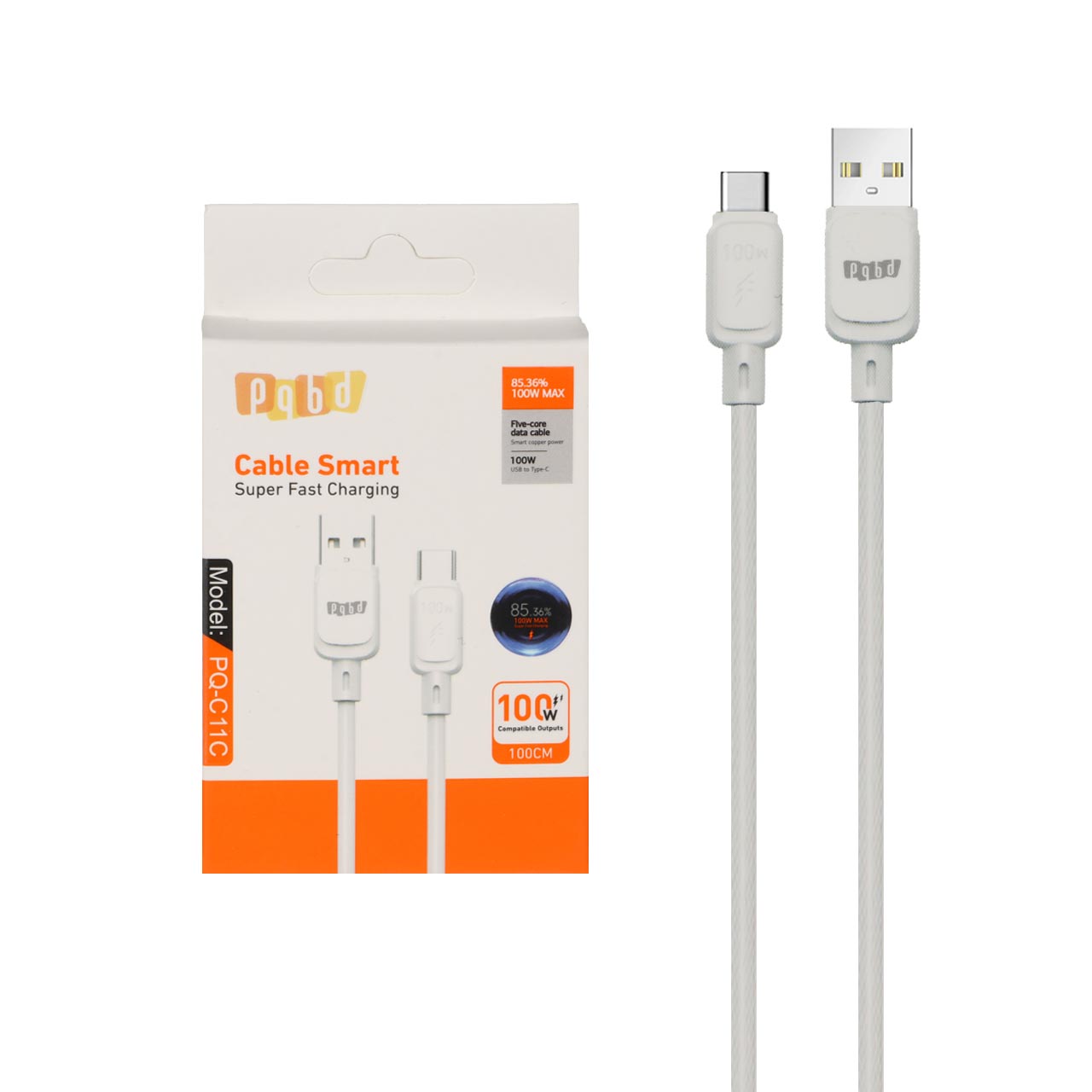 کابل شارژ فست pqbd Type-C مدل PQ-C11C 100W - سفید - اسپه کالا کابل شارژ فست pqbd Type-C مدل PQ-C11C 100W - سفید - تصویر 1
