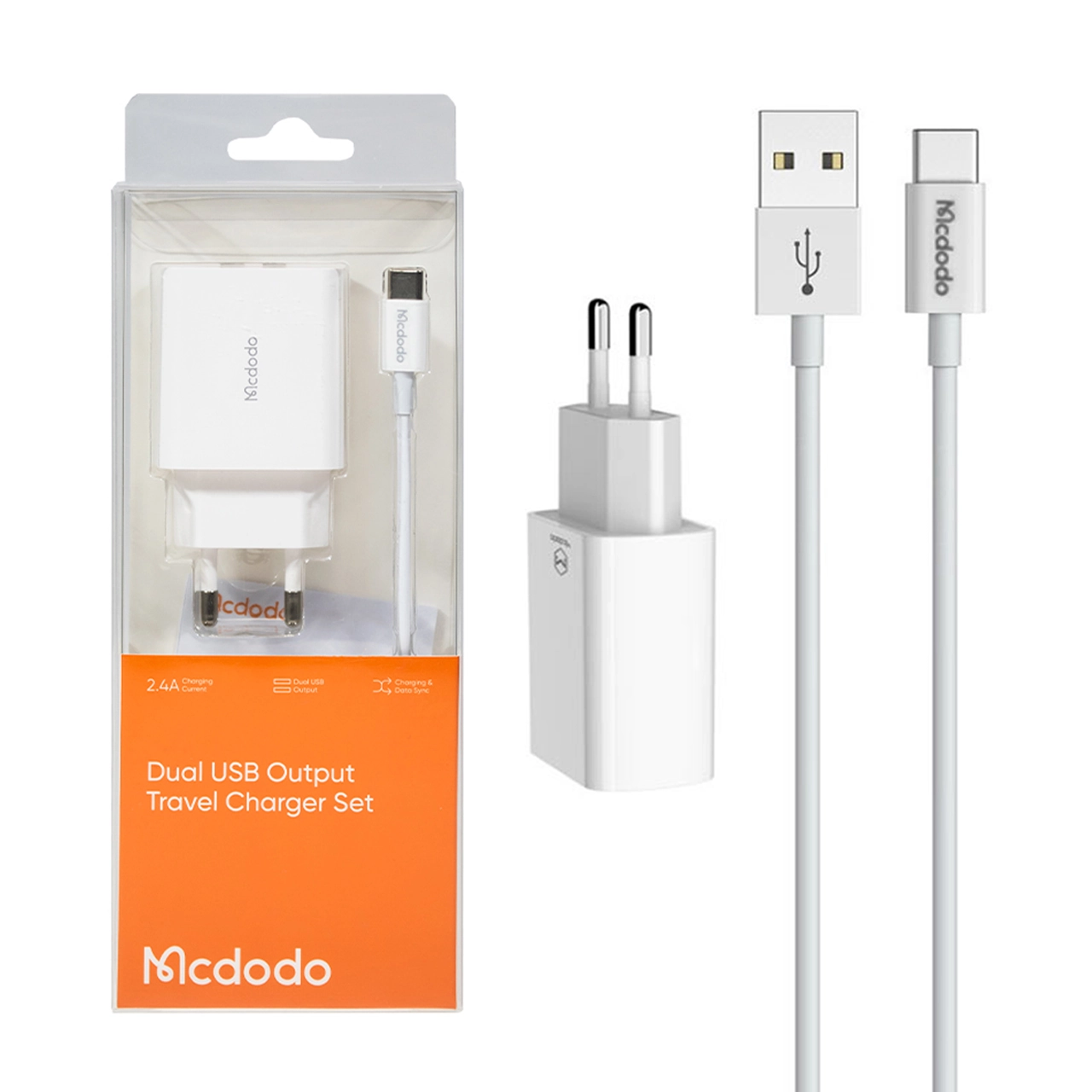 شارژر دیواری فست دو پورت Mcdodo مدل CH-6721 12W به همراه کابل شارژ Type-C - سفید (گارانتی متین) - اصلی - اسپه کالا شارژر دیواری فست دو پورت Mcdodo مدل CH-6721 12W به همراه کابل شارژ Type-C - سفید (گارانتی متین) - اصلی - تصویر 1