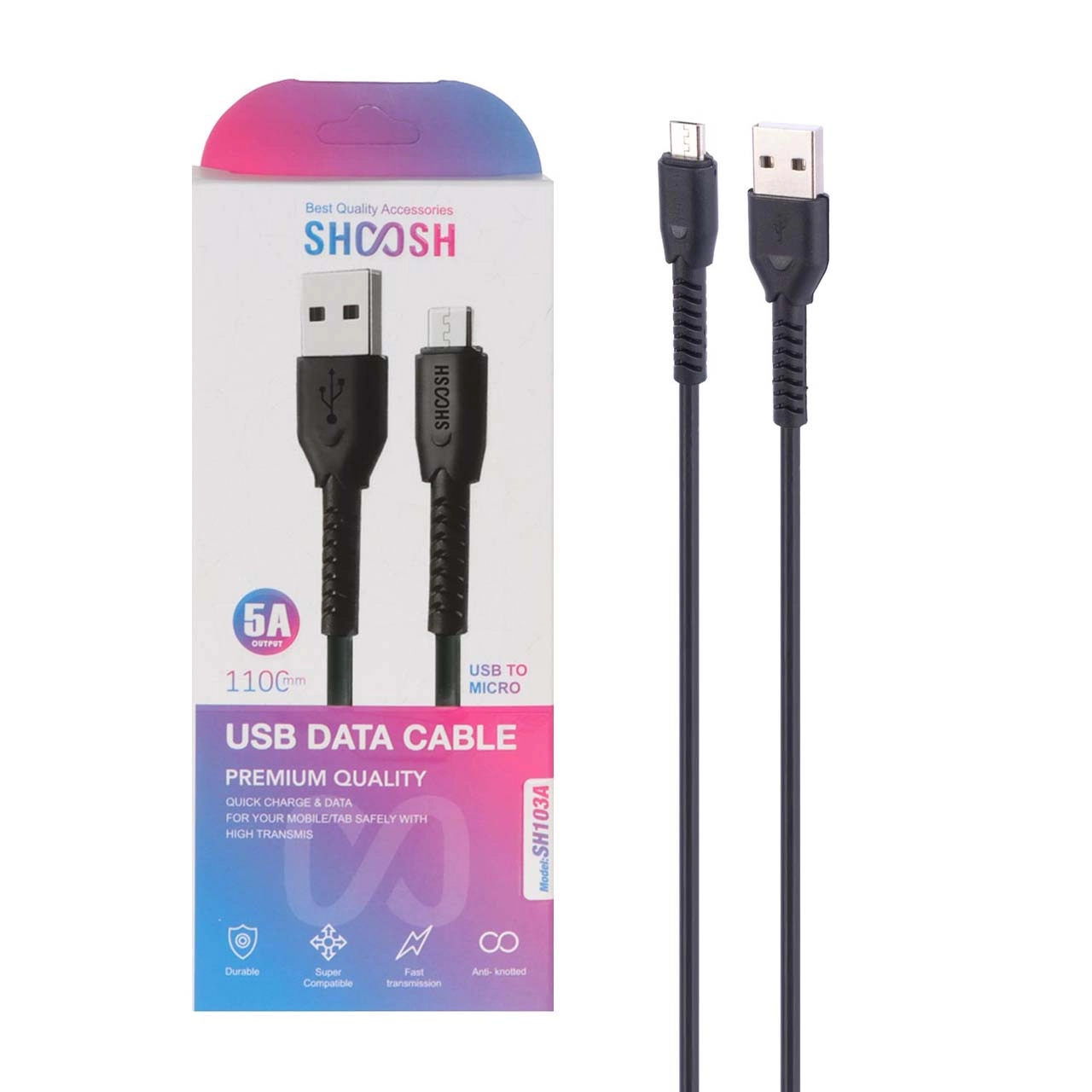 کابل شارژ 1.1 متری فست اندروید Shoosh مدل SH103A - مشکی - SMO - اسپه کالا کابل شارژ 1.1 متری فست اندروید Shoosh مدل SH103A - مشکی - SMO - تصویر 1