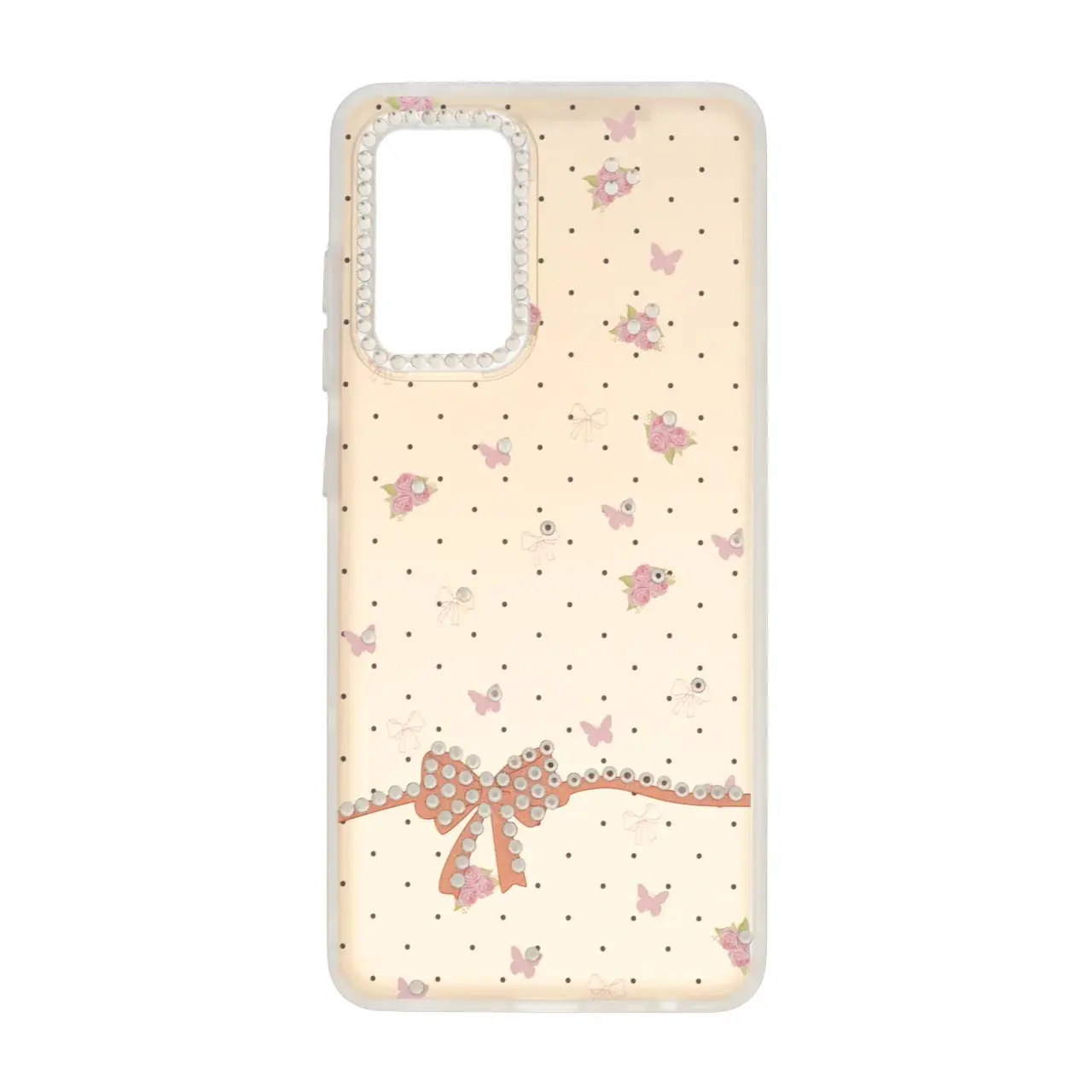 1738480 قاب مات پاپیونی نگینی طرح دار Samsung Galaxy A52 / A52s - کرم نارنجی - تصویر 1