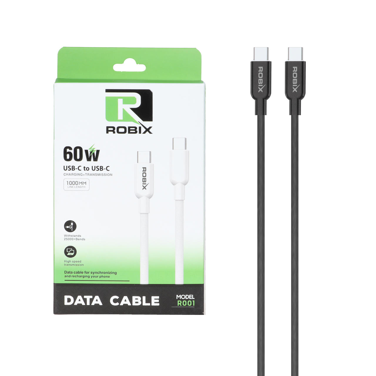 کابل شارژ فست ROBIX Type-C To Type-C مدل R001 60W - مشکی - MDM - اسپه کالا کابل شارژ فست ROBIX Type-C To Type-C مدل R001 60W - مشکی - MDM - تصویر 1