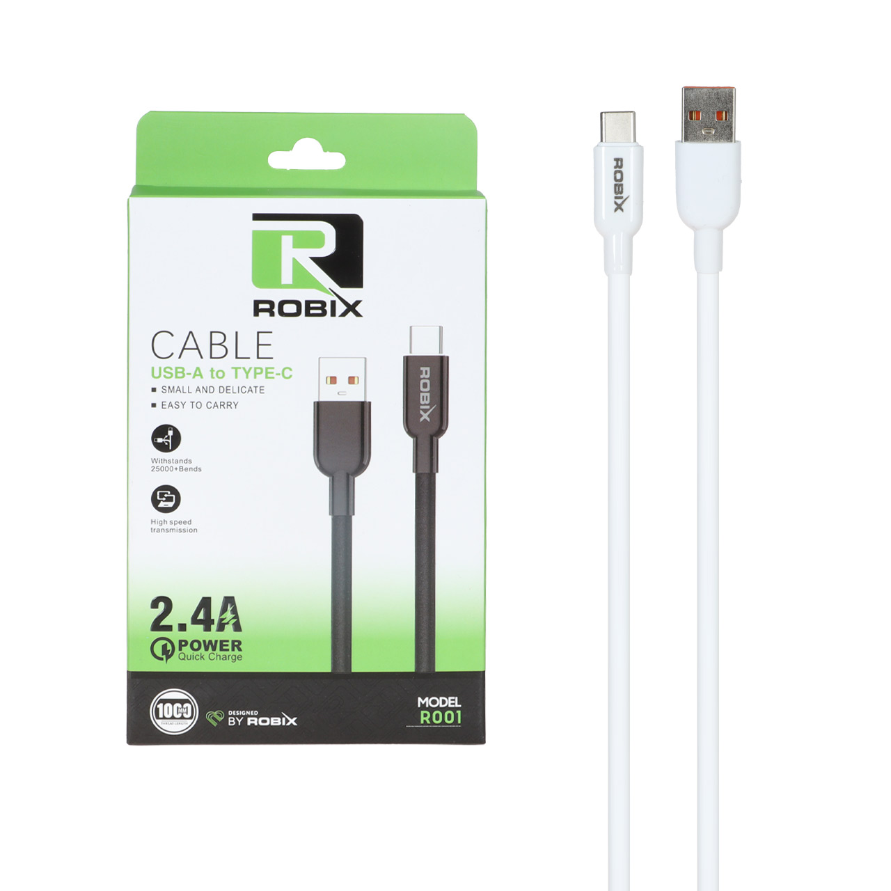 کابل شارژ فست ROBIX Type-C مدل R001 - سفید - MDM - اسپه کالا کابل شارژ فست ROBIX Type-C مدل R001 - سفید - MDM - تصویر 1