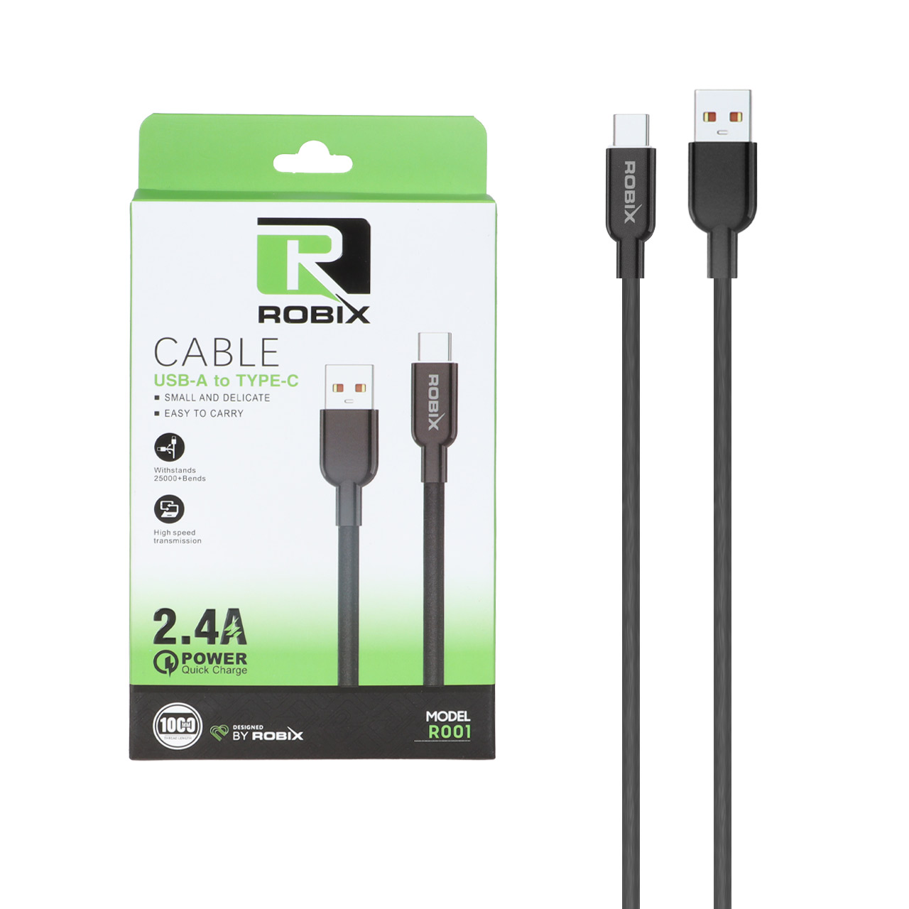 کابل شارژ فست ROBIX Type-C مدل R001 - مشکی - MDM - اسپه کالا کابل شارژ فست ROBIX Type-C مدل R001 - مشکی - MDM - تصویر 1