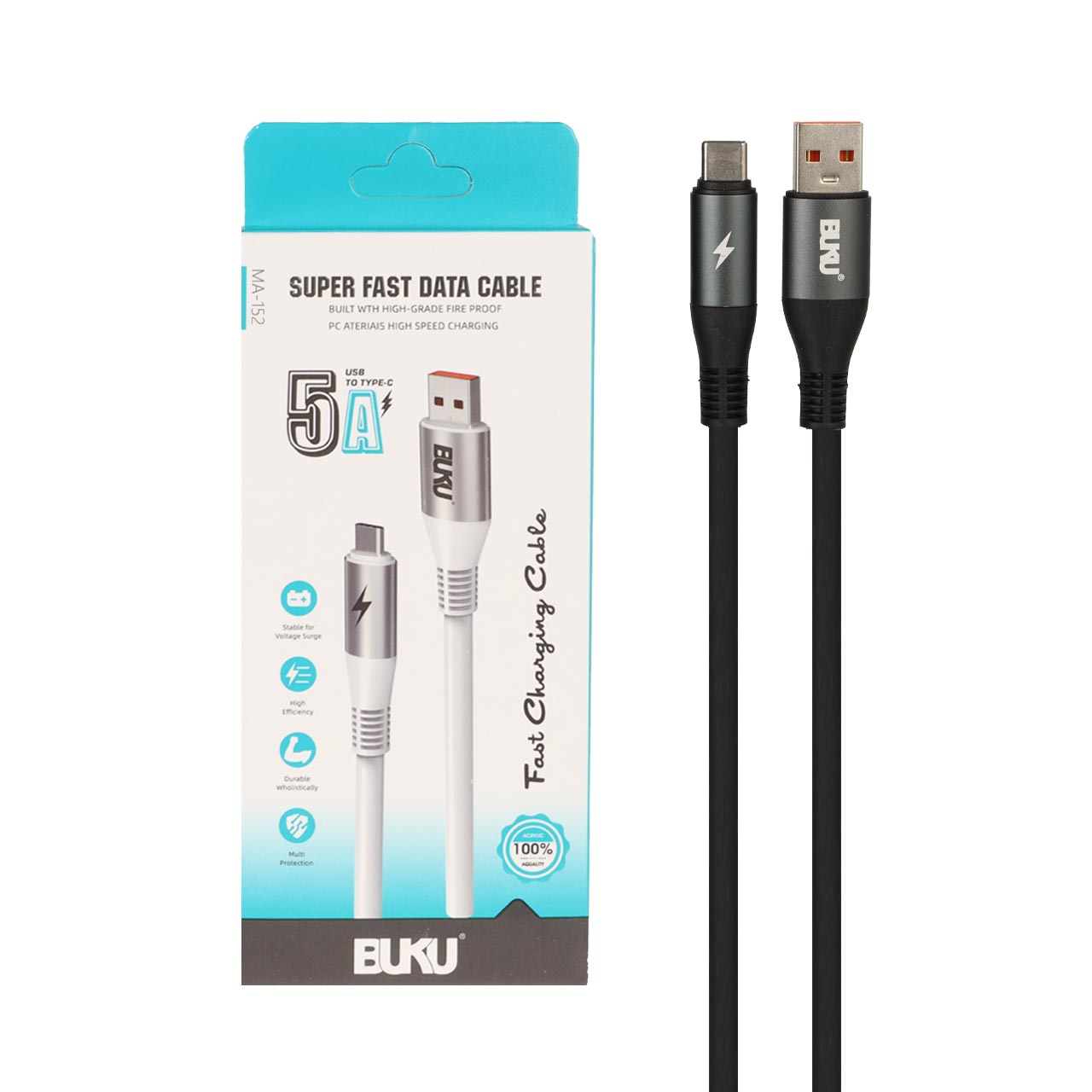 کابل شارژ فست BUKU Type-C مدل MA-152 - مشکی - MMS - اسپه کالا کابل شارژ فست BUKU Type-C مدل MA-152 - مشکی - MMS - تصویر 1