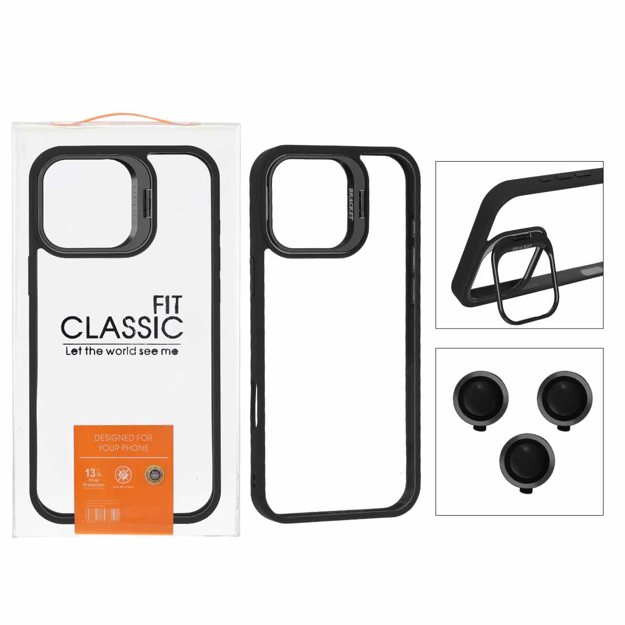 4581932 قاب BRACKET لنز آلومینیومی با ست محافظ لنز رینگی Apple iPhone 16 Pro - مشکی (پک دار) - تصویر 1