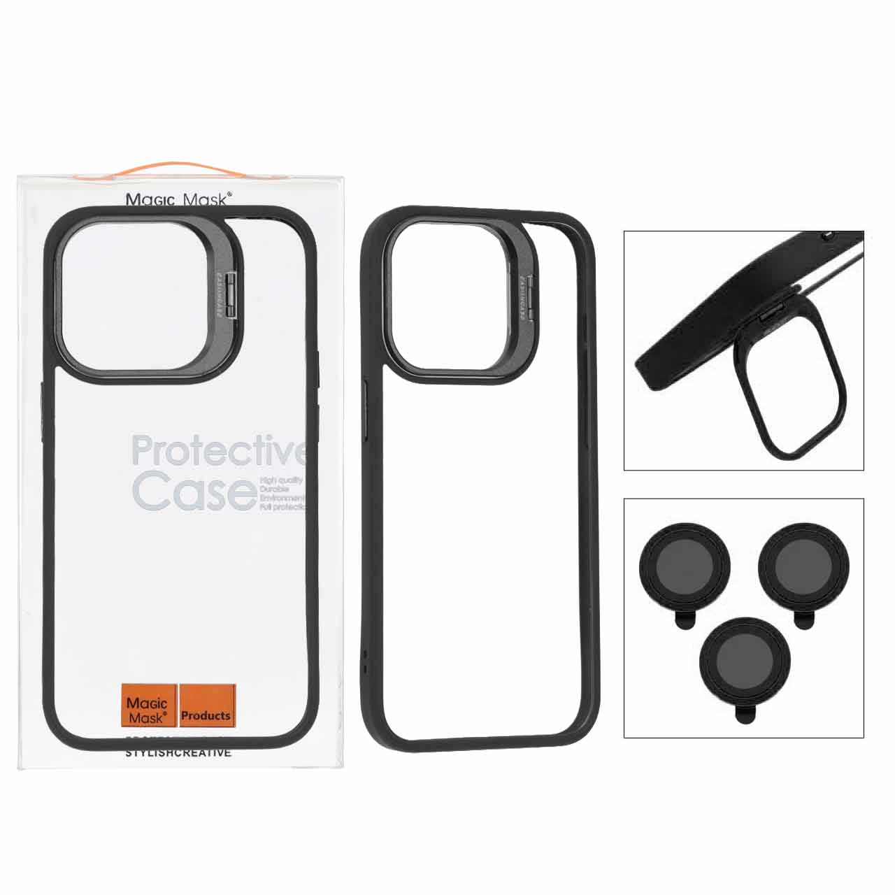 4581960 قاب BRACKET لنز آلومینیومی با ست محافظ لنز رینگی Apple iPhone 14 Pro - مشکی (پک دار) - تصویر 1