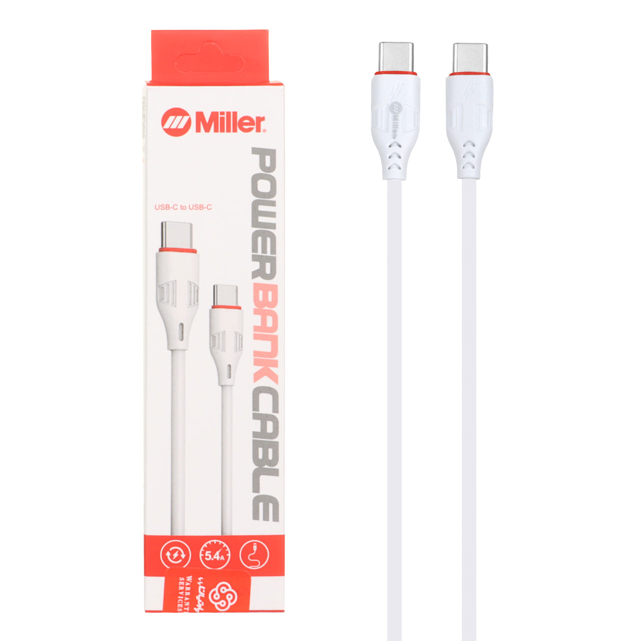 کابل شارژ فست پاوربانک Miller Type-C To Type-C مدل CA-1445 - سفید (گارانتی پارتیان پایا) - اسپه کالا کابل شارژ فست پاوربانک Miller Type-C To Type-C مدل CA-1445 - سفید (گارانتی پارتیان پایا) - تصویر 1