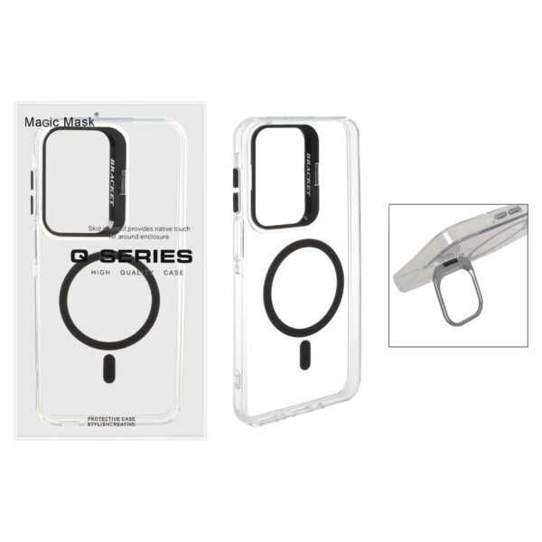 قاب اورجینال Q Series Bracket کریستالی Magsafe لنز استندشو Samsung Galaxy A17 / A16 / A26 - مشکی (پک دار)