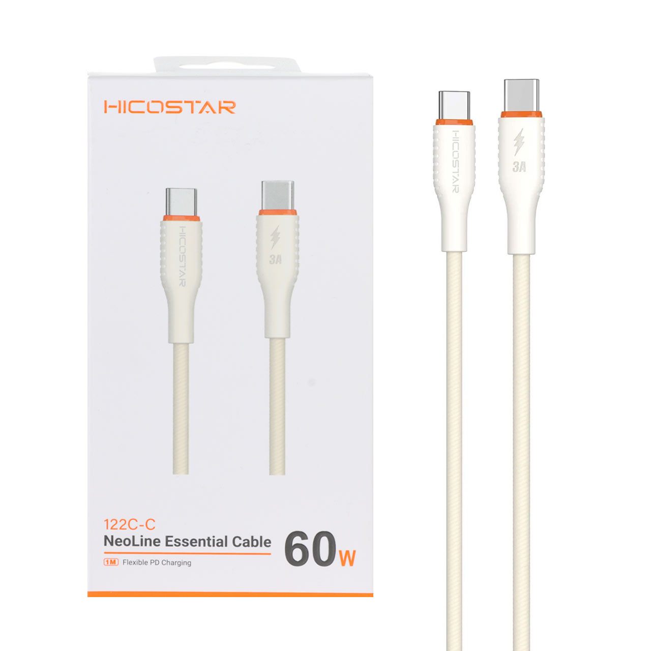 کابل شارژ فست و Hicostar Type-C to Type-C PD مدل 122C-C 60W - کرم - اسپه کالا کابل شارژ فست و Hicostar Type-C to Type-C PD مدل 122C-C 60W - کرم - تصویر 1