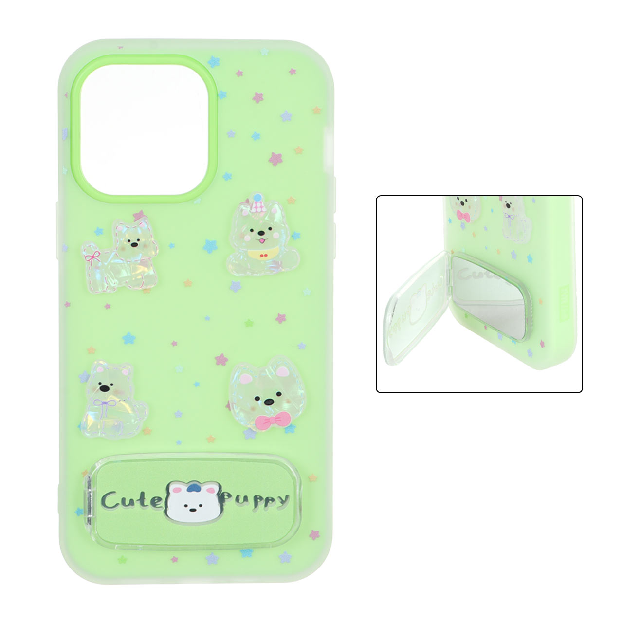 قاب Cute Puppy دولایه عروسک برجسته استندشو آینه ای Apple iPhone 14 Pro Max - سبز - اسپه کالا قاب Cute Puppy دولایه عروسک برجسته استندشو آینه ای Apple iPhone 14 Pro Max - سبز - تصویر 1
