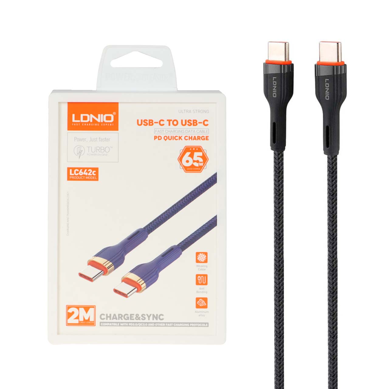 کابل شارژ PD و فست 2 متری LDNIO Type-C To Type-C مدل LC642C 65W - مشکی - اسپه کالا کابل شارژ PD و فست 2 متری LDNIO Type-C To Type-C مدل LC642C 65W - مشکی - تصویر 1