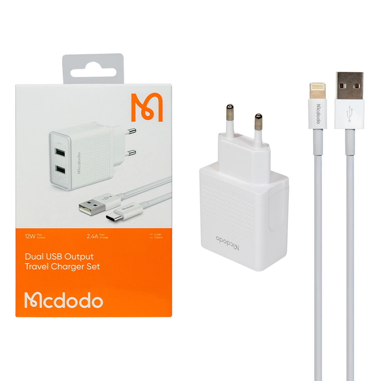 شارژر دیواری فست دو پورت Mcdodo مدل CH-3970 12W به همراه کابل شارژ آیفون - سفید (گارانتی متین) - اسپه کالا شارژر دیواری فست دو پورت Mcdodo مدل CH-3970 12W به همراه کابل شارژ آیفون - سفید (گارانتی متین) - تصویر 1