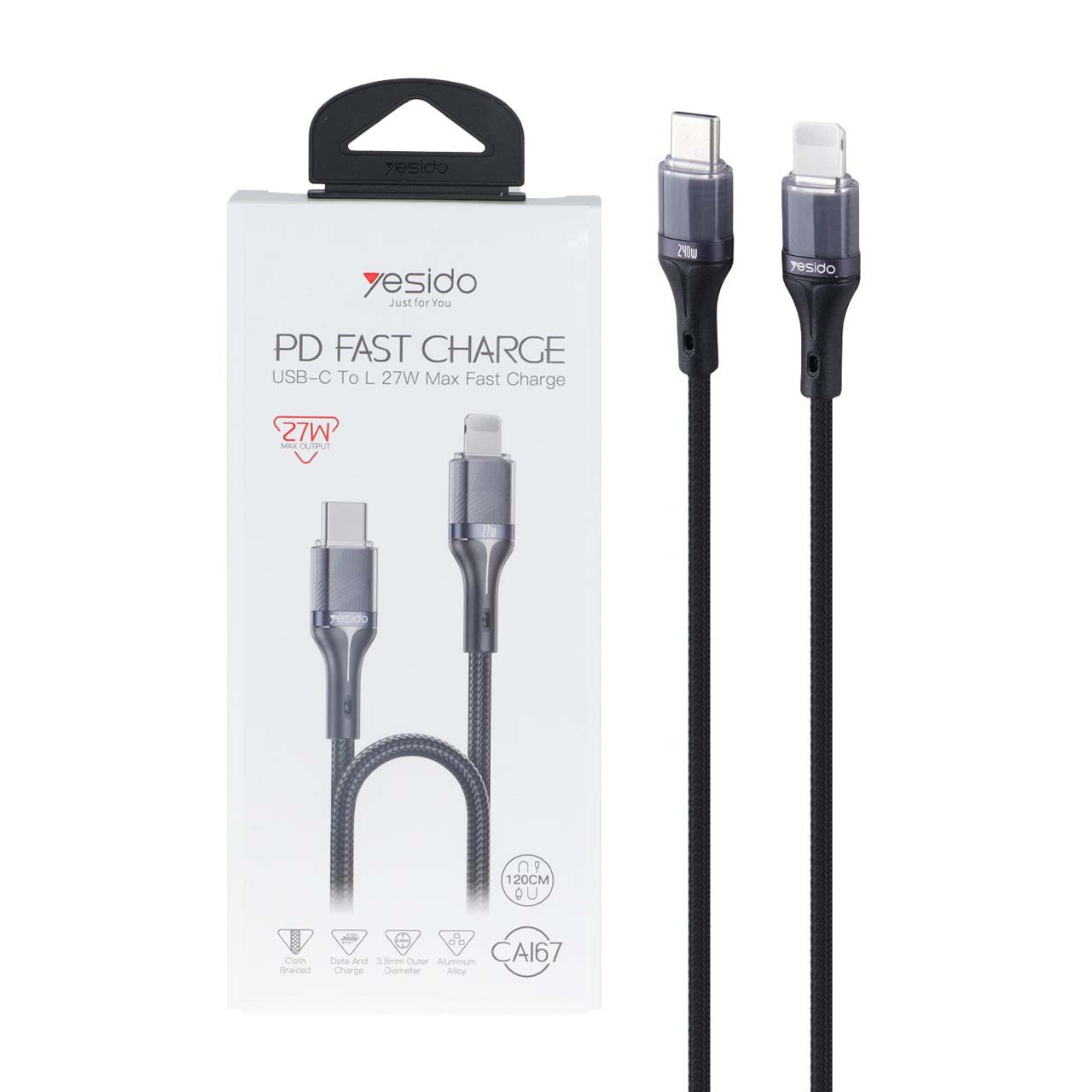 کابل شارژ 1.2 متری PD و فست Yesido Type-C To Lightning مدل CA167 27W - مشکی (گارانتی 18 ماه تعویض نیکان همراه) - اسپه کالا کابل شارژ 1.2 متری PD و فست Yesido Type-C To Lightning مدل CA167 27W - مشکی (گارانتی 18 ماه تعویض نیکان همراه) - تصویر 1