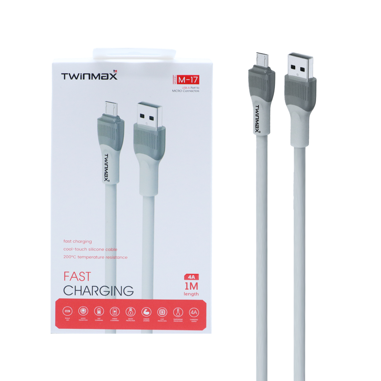 کابل شارژ فست اندروید TwinMax مدل M-17 - طوسی - MMX - اسپه کالا کابل شارژ فست اندروید TwinMax مدل M-17 - طوسی - MMX - تصویر 1