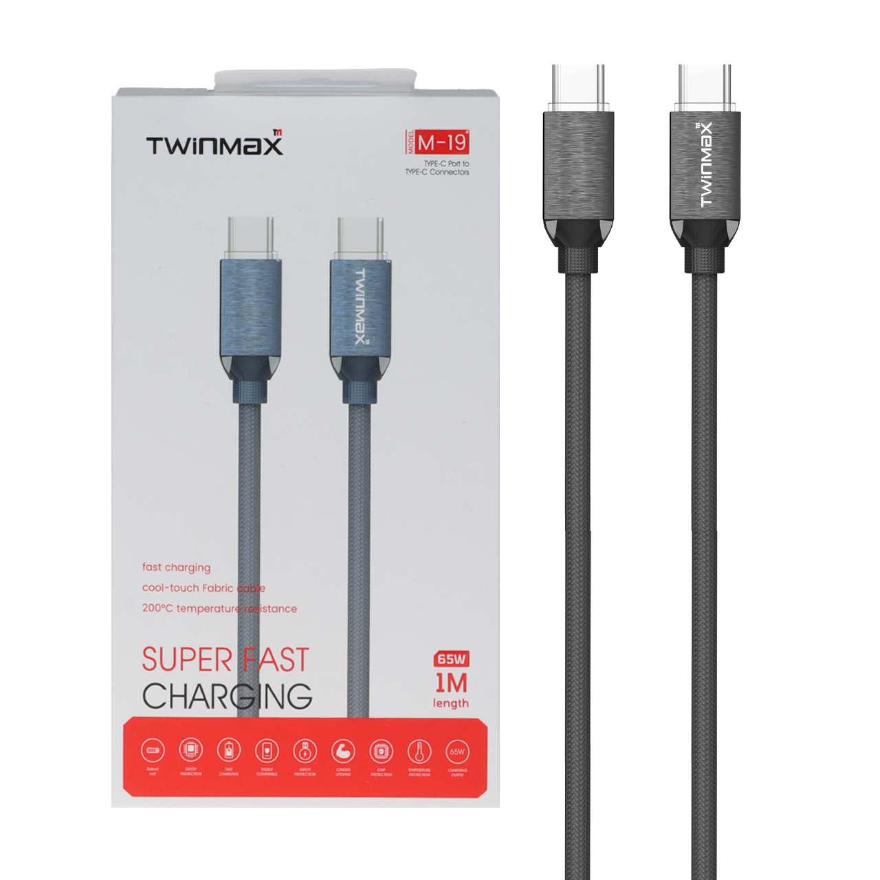 کابل شارژ فست TwinMax Type-C to Type-C مدل M-19 65W - خاکستری - MMX - اسپه کالا کابل شارژ فست TwinMax Type-C to Type-C مدل M-19 65W - خاکستری - MMX - تصویر 1