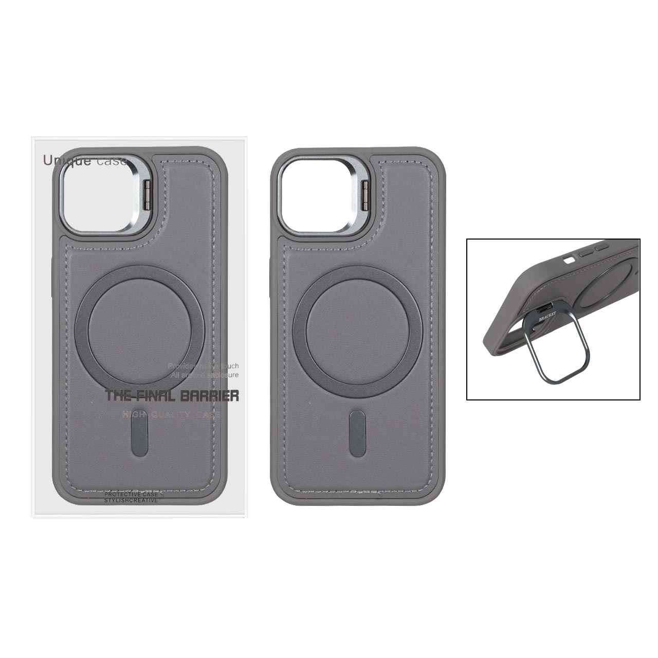 قاب Bracket چرمی دور دوخت MagSafe لنز استندشو Apple iPhone 13 / iPhone 14 - خاکستری (پک دار) - اسپه کالا قاب Bracket چرمی دور دوخت MagSafe لنز استندشو Apple iPhone 13 / iPhone 14 - خاکستری (پک دار) - تصویر 1