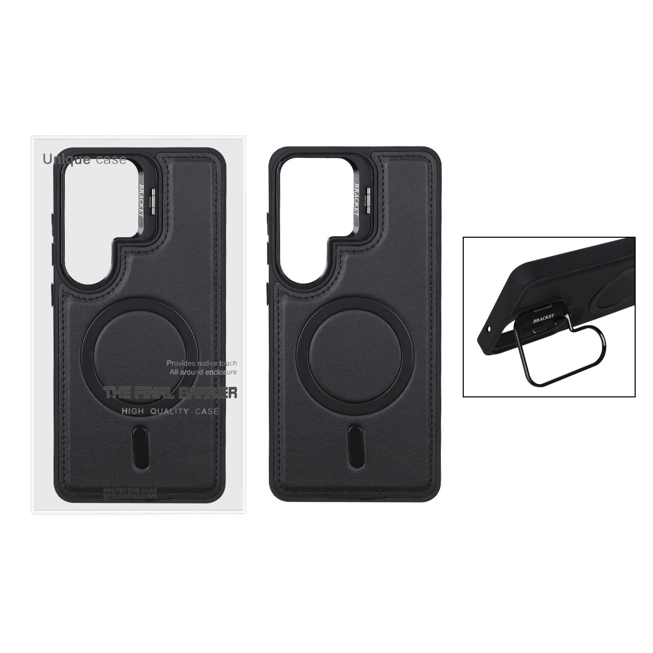 قاب Bracket چرمی دور دوخت MagSafe لنز استندشو Samsung Galaxy S26 Ultra - مشکی (پک دار) - اسپه کالا قاب Bracket چرمی دور دوخت MagSafe لنز استندشو Samsung Galaxy S26 Ultra - مشکی (پک دار) - تصویر 1