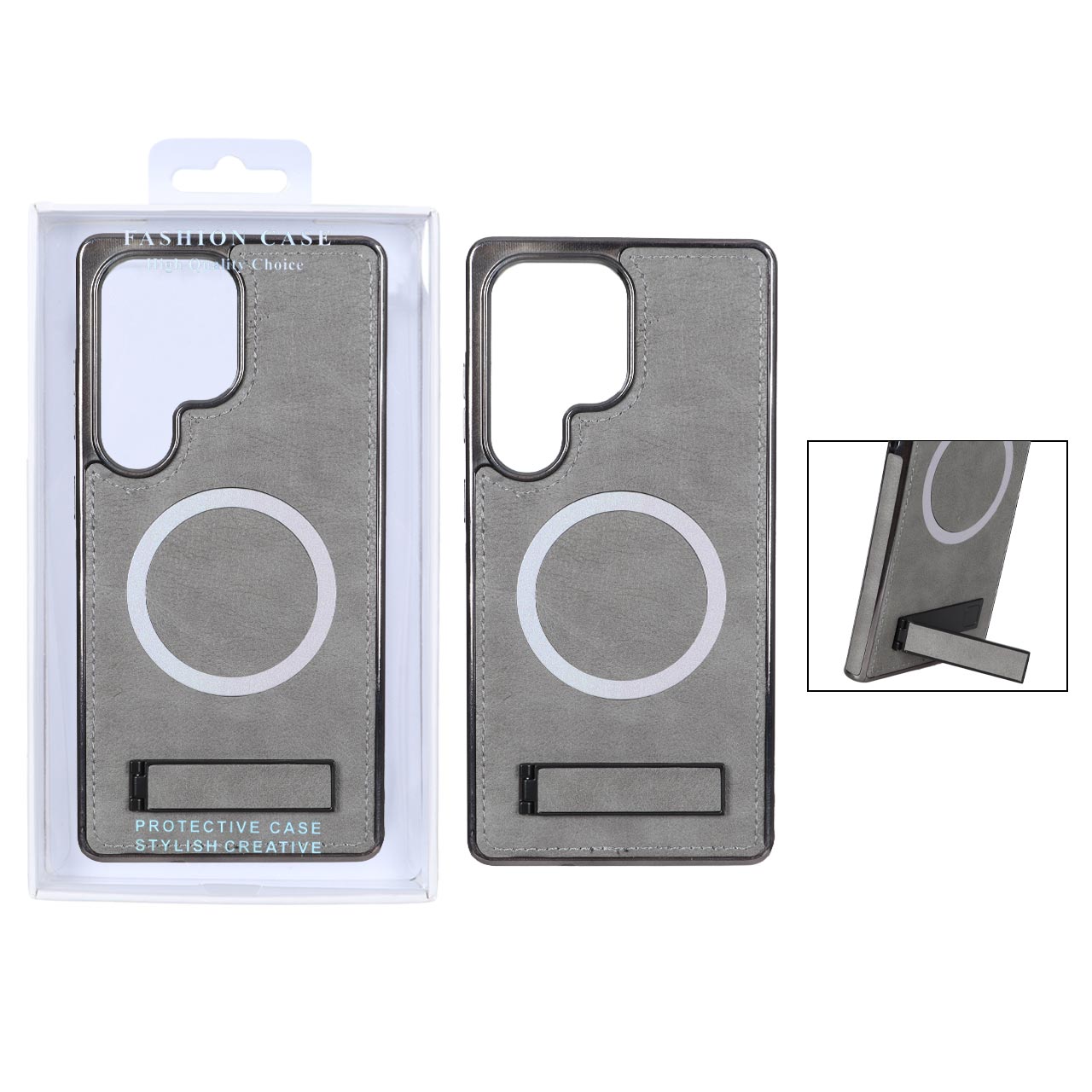 قاب چرمی دور دوخت MagSafe استندشو Samsung Galaxy S25 Ultra - خاکستری (پک دار) - اسپه کالا قاب چرمی دور دوخت MagSafe استندشو Samsung Galaxy S25 Ultra - خاکستری (پک دار) - تصویر 1