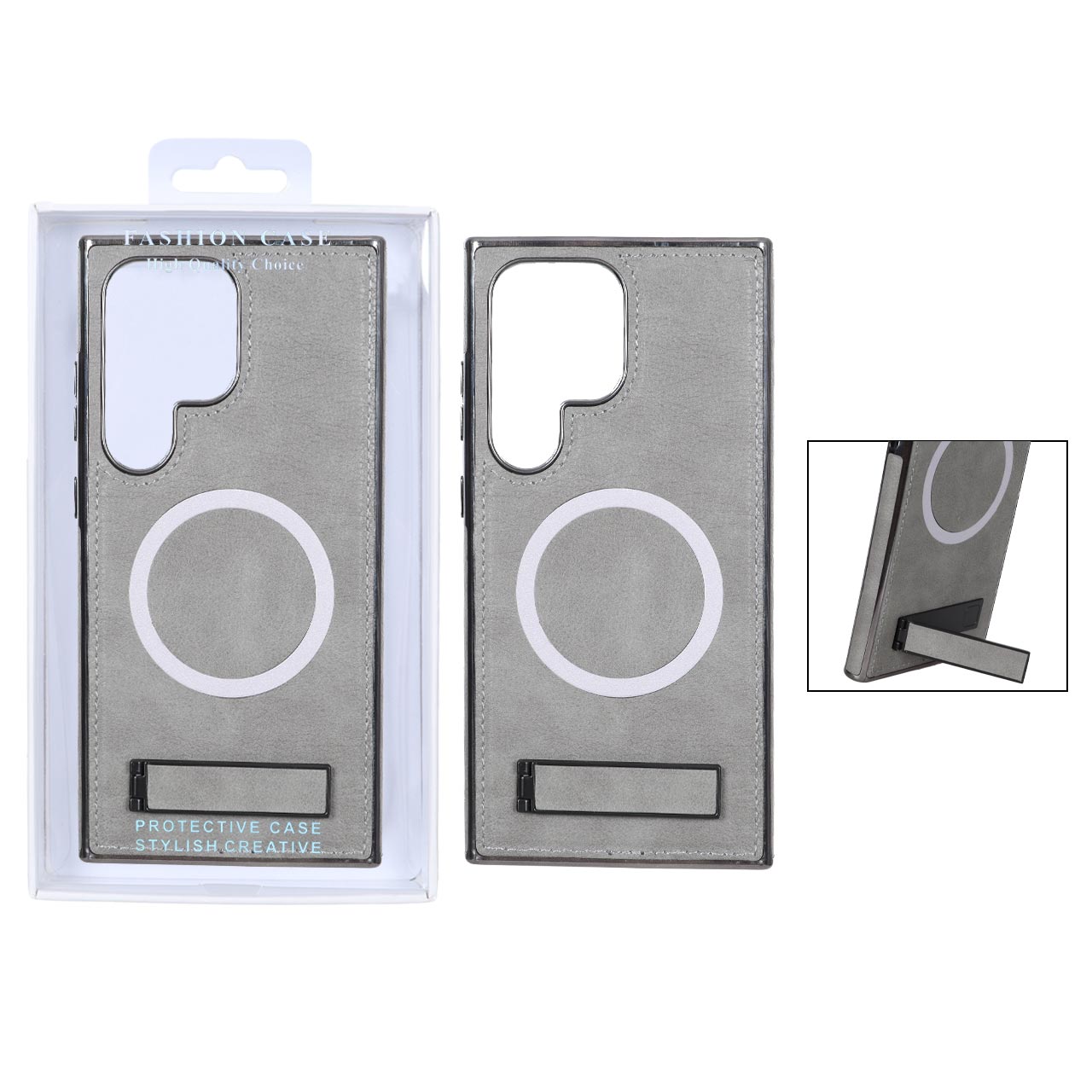 قاب چرمی دور دوخت MagSafe استندشو Samsung Galaxy S24 Ultra - خاکستری (پک دار) - اسپه کالا قاب چرمی دور دوخت MagSafe استندشو Samsung Galaxy S24 Ultra - خاکستری (پک دار) - تصویر 1