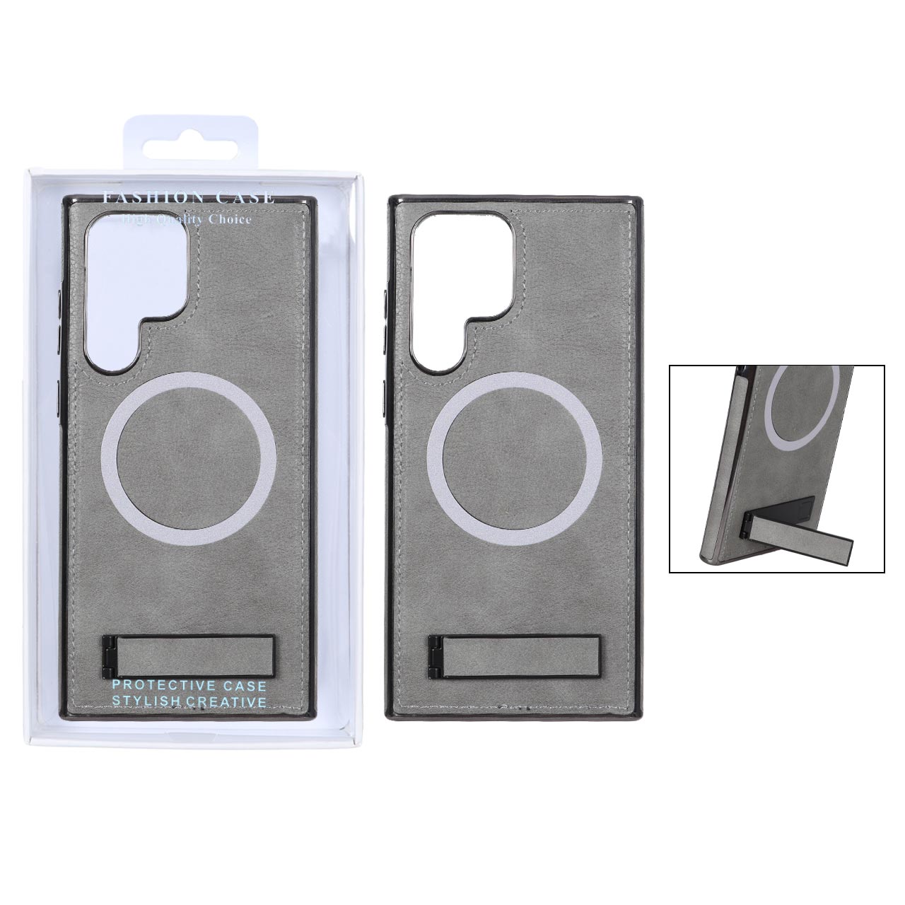 قاب چرمی دور دوخت MagSafe استندشو Samsung Galaxy S22 Ultra - خاکستری (پک دار) - اسپه کالا قاب چرمی دور دوخت MagSafe استندشو Samsung Galaxy S22 Ultra - خاکستری (پک دار) - تصویر 1