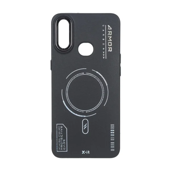 قاب Armor لنز متال Texture طرح مگ سیف Samsung Galaxy A10s - مشکی