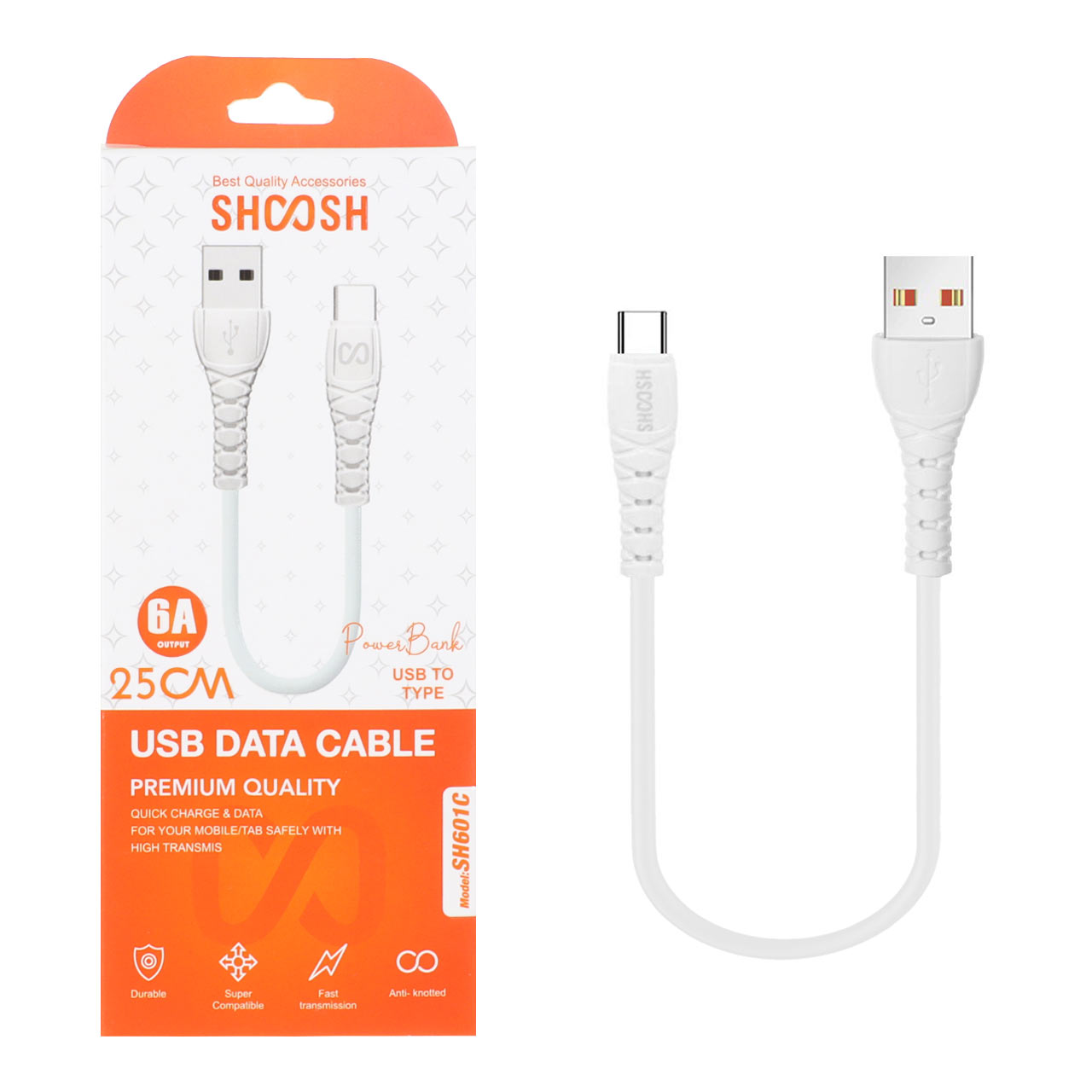 کابل شارژ فست پاوربانک Shoosh Type-C مدل SH601 - سفید - SMO - اسپه کالا کابل شارژ فست پاوربانک Shoosh Type-C مدل SH601 - سفید - SMO - تصویر 1