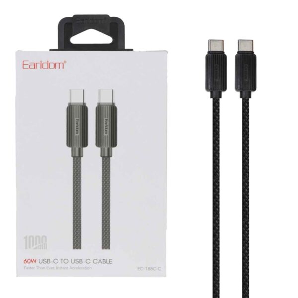 کابل شارژ و دیتا فست کنفی 1 متری Earldom Type-C to Type-C مدل EC-188C-C - مشکی