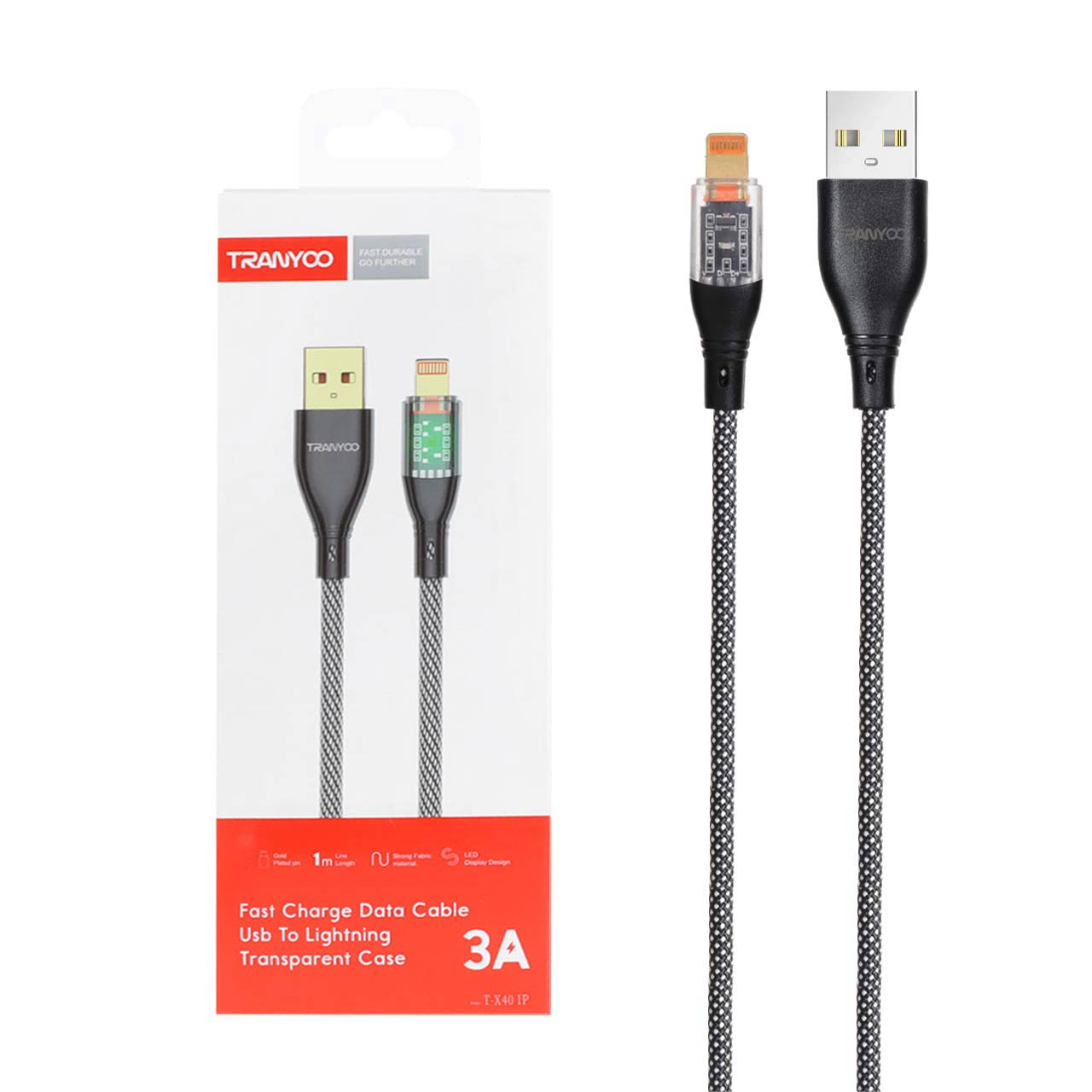 کابل شارژ و دیتا فست کنفی آیفون TRANYOO مدل T-X40 IP - مشکی - اسپه کالا کابل شارژ و دیتا فست کنفی آیفون TRANYOO مدل T-X40 IP - مشکی - تصویر 1