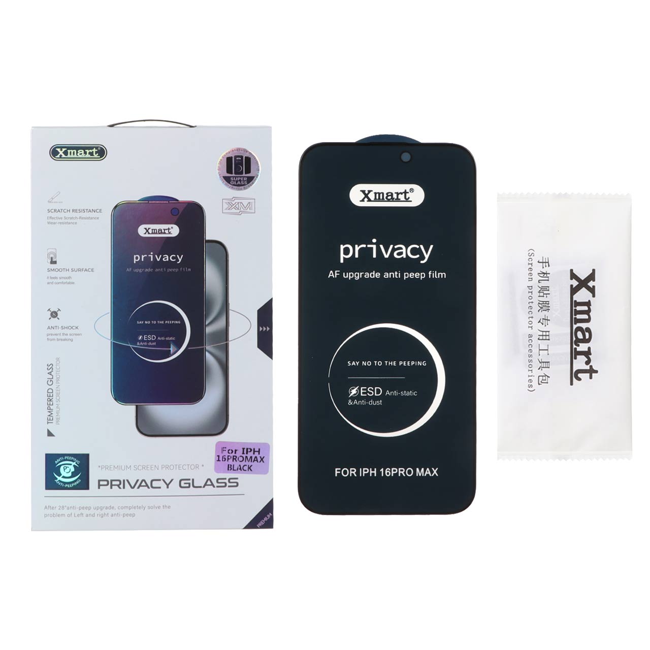 محافظ صفحه نمایش شیشه ای Full Cover Privacy XMART - ESD مدل Apple iPhone 16 Pro Max (پک دار) - اسپه کالا محافظ صفحه نمایش شیشه ای Full Cover Privacy XMART - ESD مدل Apple iPhone 16 Pro Max (پک دار) - تصویر 1