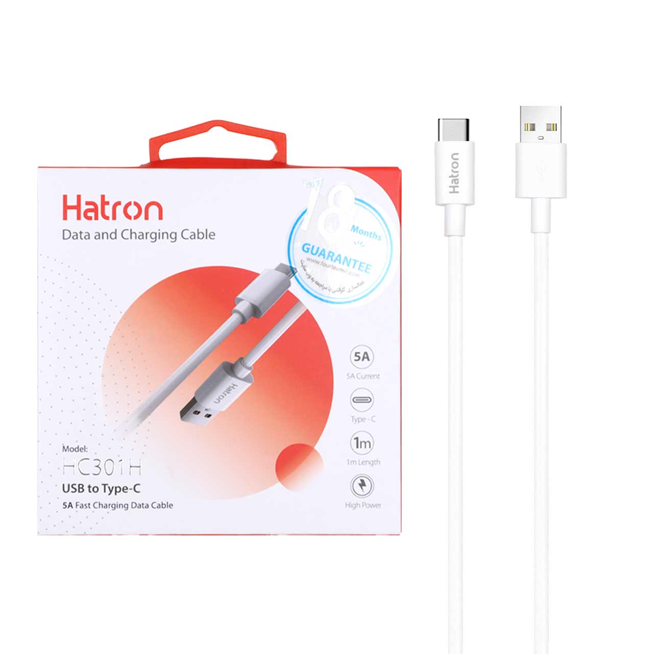 کابل شارژ فست Hatron Type-C مدل HC301H - سفید - اسپه کالا کابل شارژ فست Hatron Type-C مدل HC301H - سفید - تصویر 1