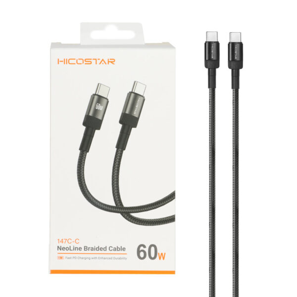 کابل شارژ PD و فست Hicostar Type-C to Type-C مدل 147C-C 60W - مشکی