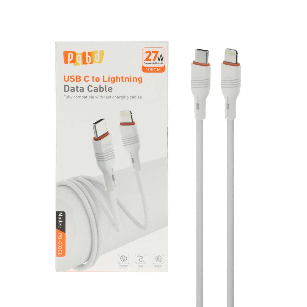 کابل شارژ فست pqbd Type-C To Lightning مدل PQ-C02CL 27W - سفید - اسپه کالا کابل شارژ فست pqbd Type-C To Lightning مدل PQ-C02CL 27W - سفید - تصویر 1