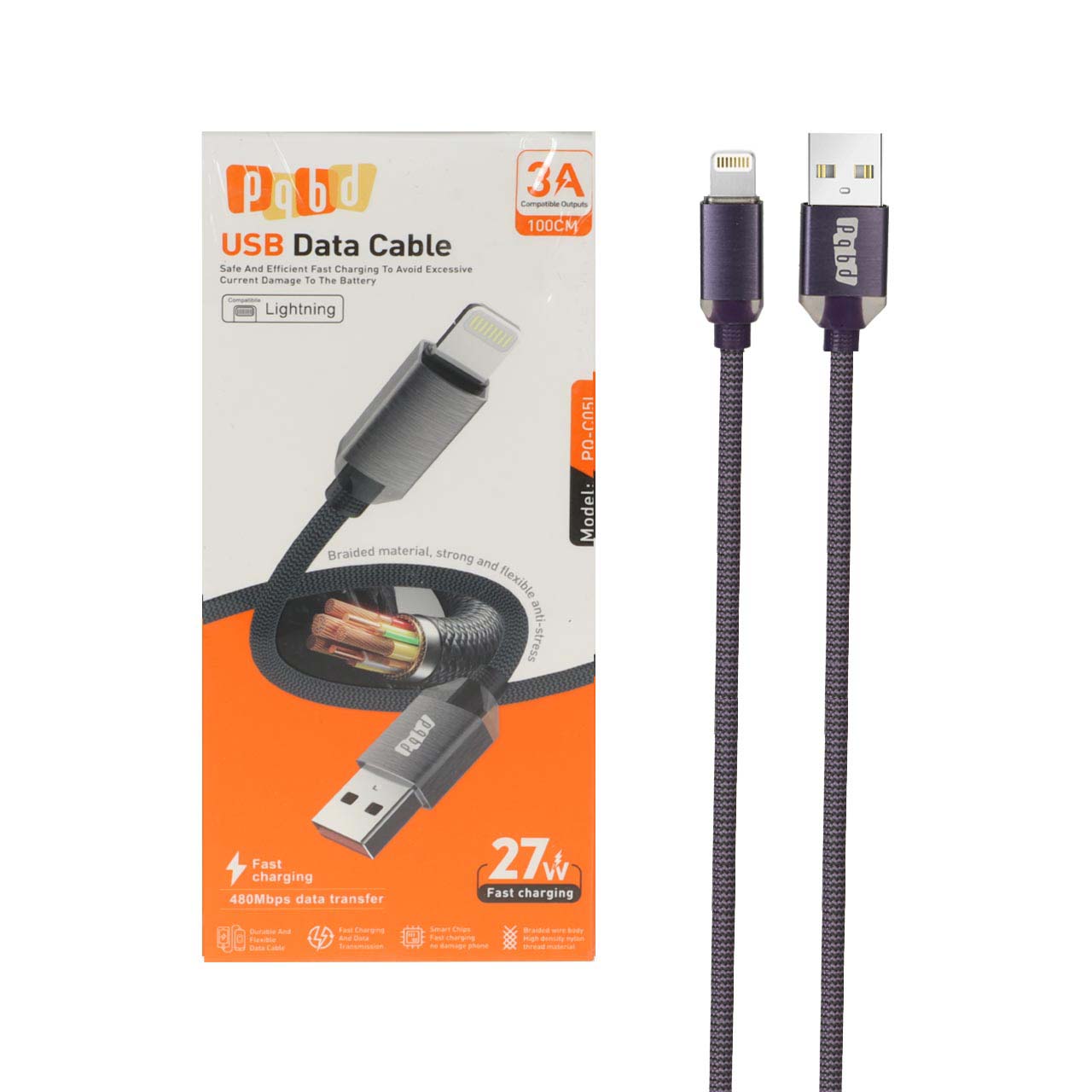 کابل شارژ فست آیفون pqbd مدل PQ-C05L 27W - بنفش - اسپه کالا کابل شارژ فست آیفون pqbd مدل PQ-C05L 27W - بنفش - تصویر 1