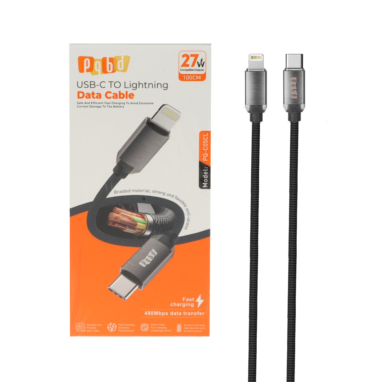 کابل شارژ فست pqbd Type-C To Lightning مدل PQ-C05CL 27W - مشکی - اسپه کالا کابل شارژ فست pqbd Type-C To Lightning مدل PQ-C05CL 27W - مشکی - تصویر 1