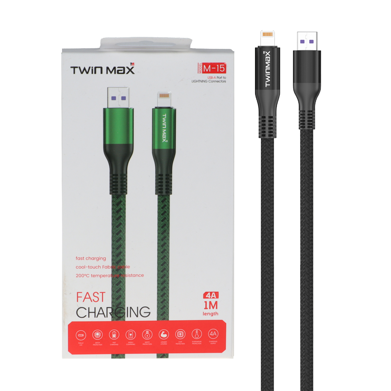 4592126 کابل شارژ فست آیفون TwinMax مدل M-15 - مشکی - MMX - تصویر 1