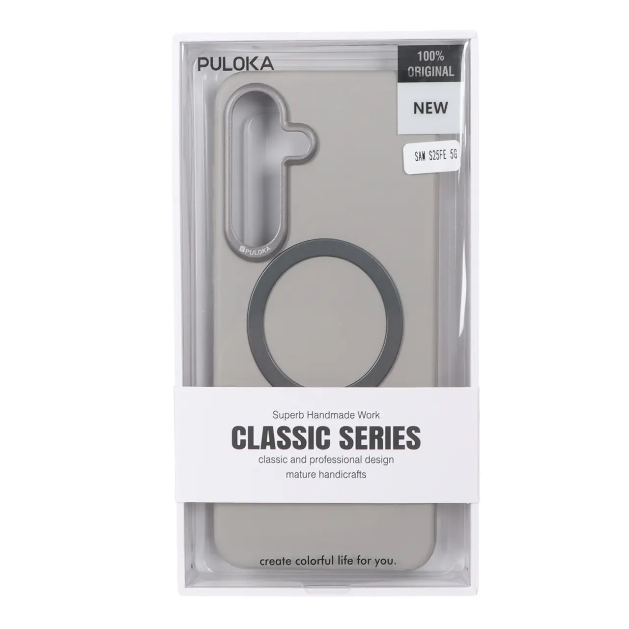 4619990 قاب Puloka چرمی Magnet فلزی دور لنز براق Samsung Galaxy S25 FE - طوسی (پک دار) - تصویر 1