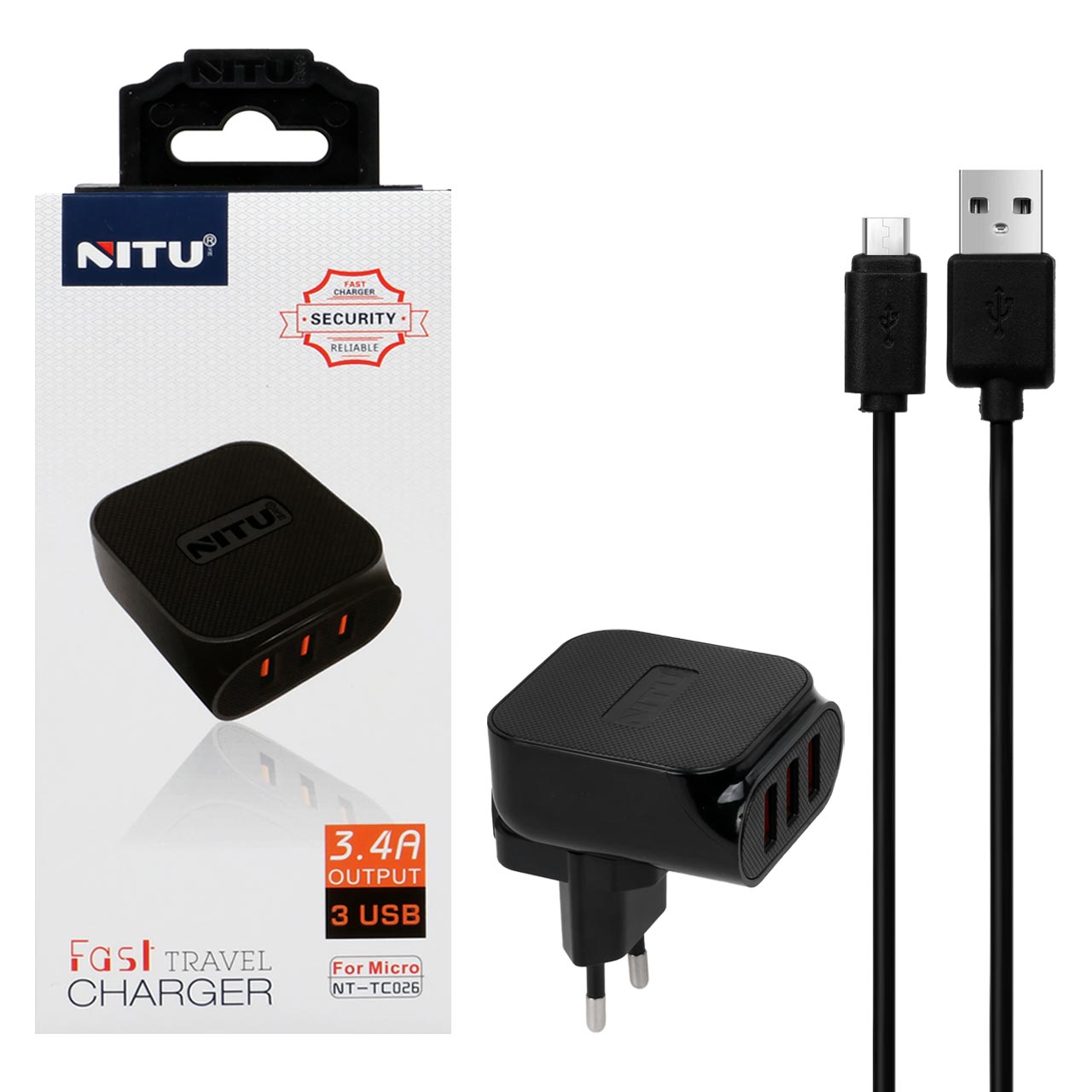 شارژر دیواری فست سه پورت NITU مدل TC026 به همراه کابل شارژ اندروید - مشکی (گارانتی 12 ماه تعویض نیکان همراه) - اسپه کالا شارژر دیواری فست سه پورت NITU مدل TC026 به همراه کابل شارژ اندروید - مشکی (گارانتی 12 ماه تعویض نیکان همراه) - تصویر 1