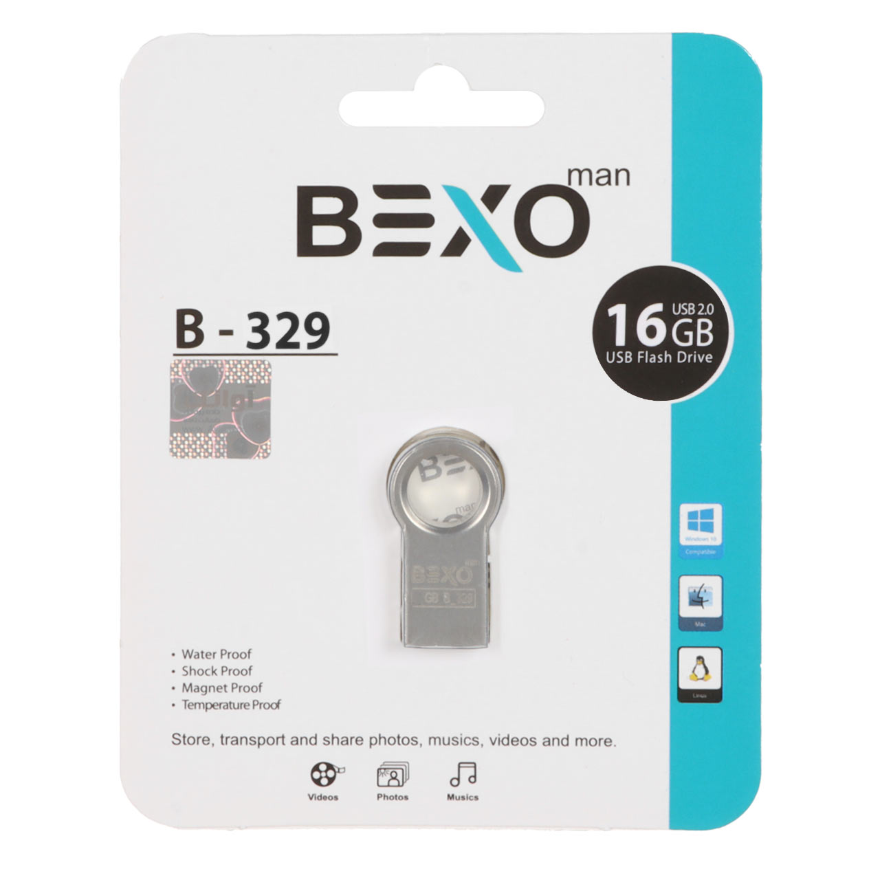 1287472 فلش مموری BEXO USB2.0 مدل B-329 ظرفیت 16GB - نقره ای (گارانتی داده پردازی آواتک) - تصویر 1