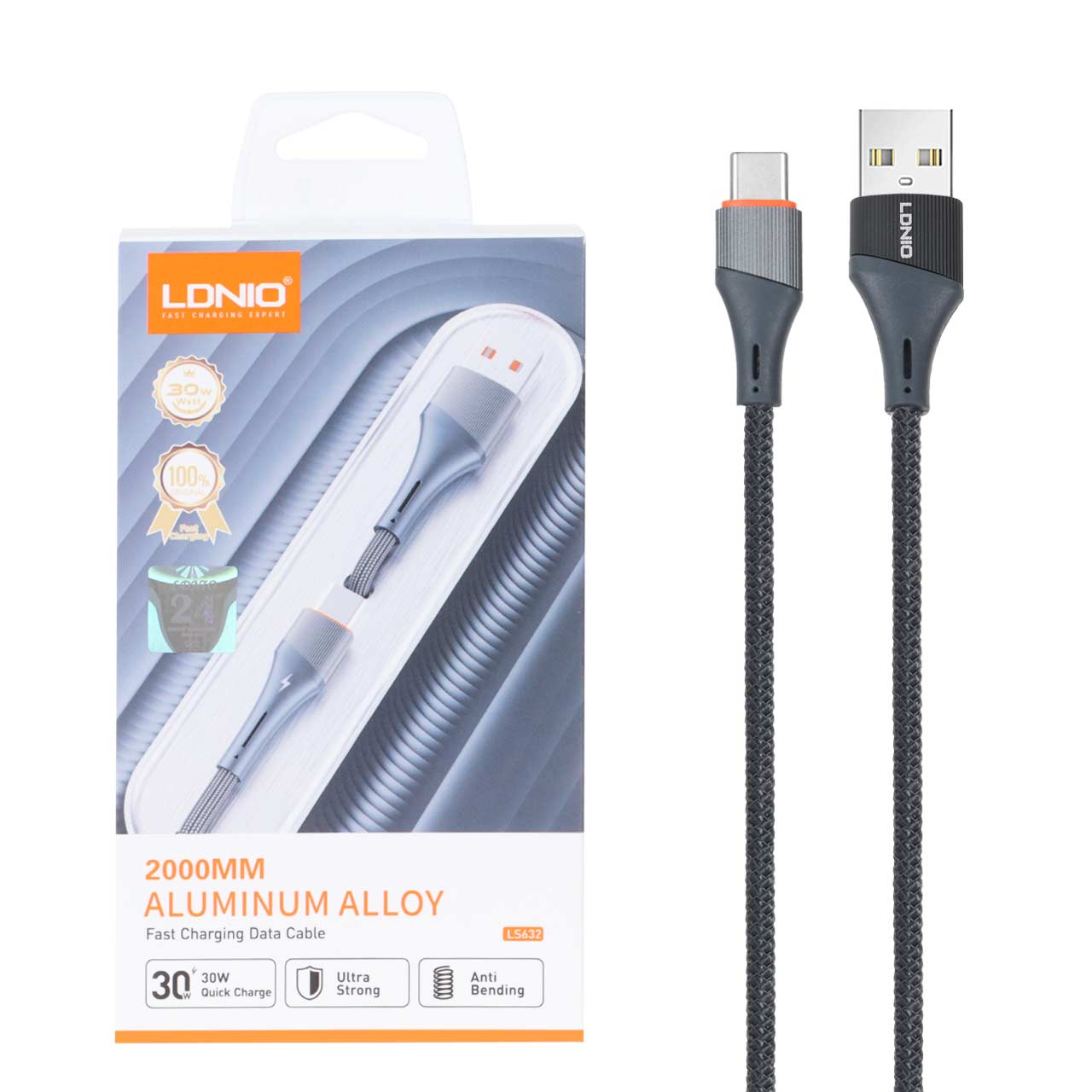 1436842 کابل شارژ فست LDNIO Type-C مدل LS632 - خاکستری - تصویر 1