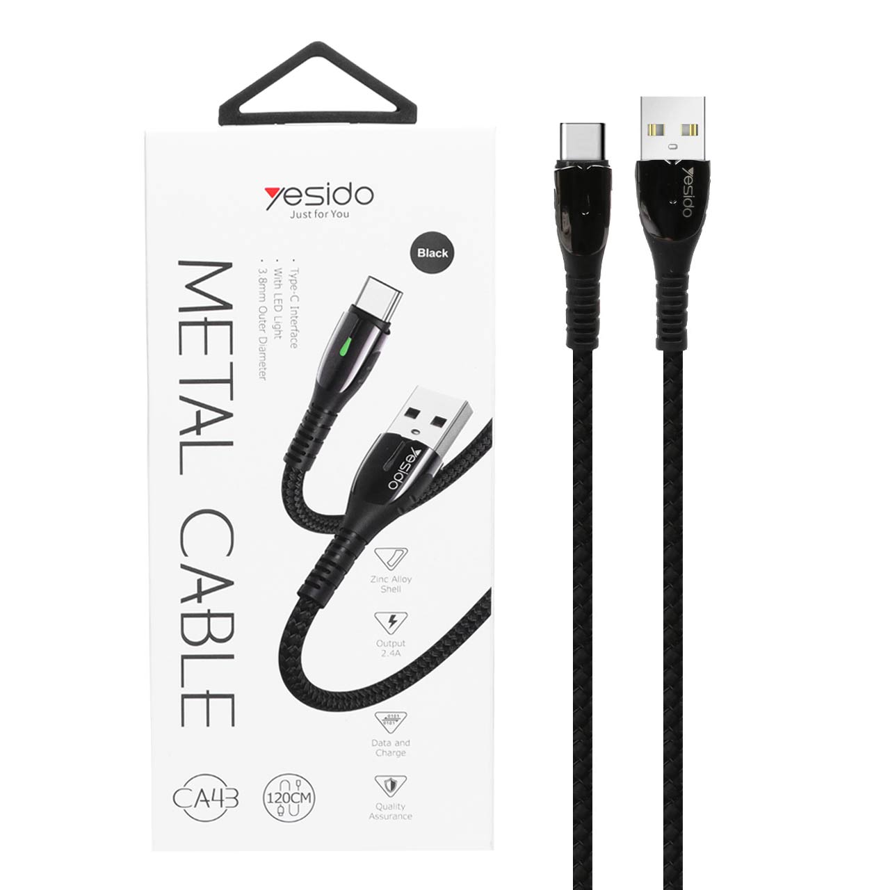 400482 کابل شارژ yesido Data Cable-CA43 Type-C-مشکی (گارانتی 12 ماه تعویض نیکان همراه) - تصویر 1