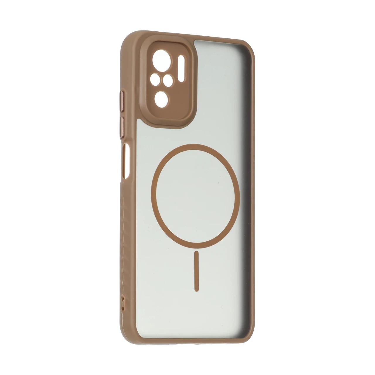 4583540 قاب مات طرح مگ سیف دور هاشور محافظ لنزدار Xiaomi Redmi Note 10 4G / Redmi Note 10S / Poco M5S - قهوه ای - تصویر 1