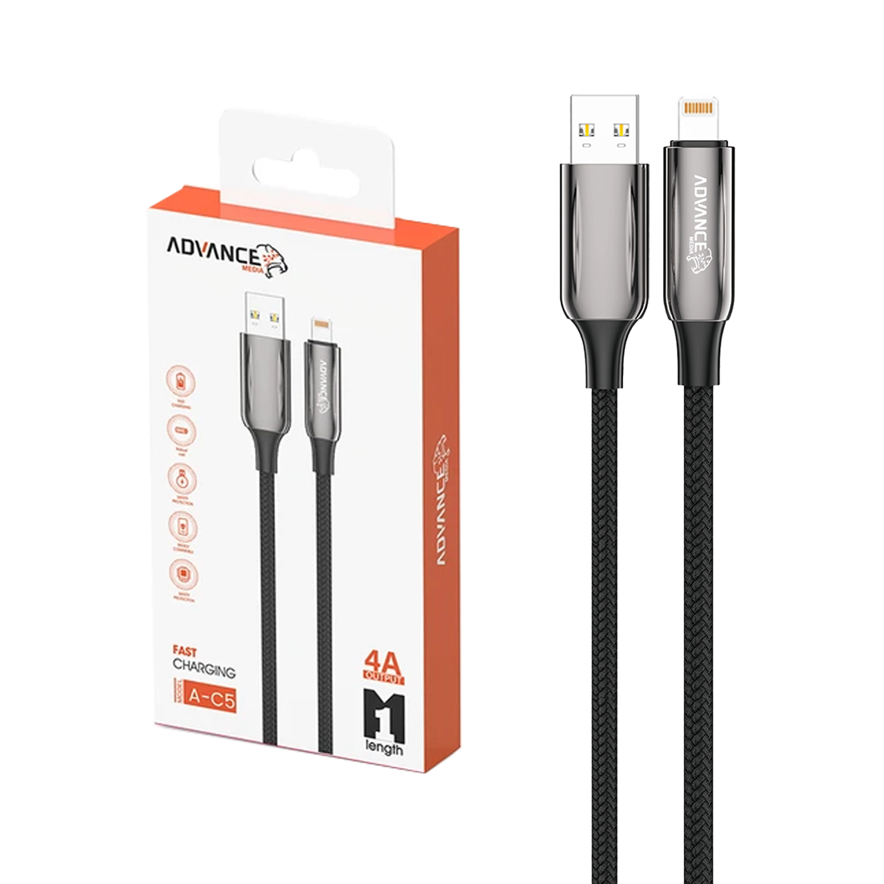 4632942 کابل شارژ فست آیفون Advance Media مدل A-C5 - مشکی (گارانتی یکساله ویستا حافظه) - تصویر 1
