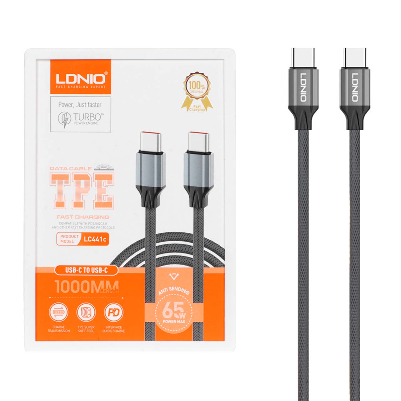 1257800 کابل شارژ فست LDNIO Type-C To Type-C مدل LC441c - خاکستری - تصویر 1